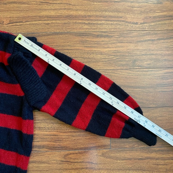 Zara Red Black Striped Tulle Ruffle Neck Mohair Blend Knit Sweater Size S - Picture 11 of 12